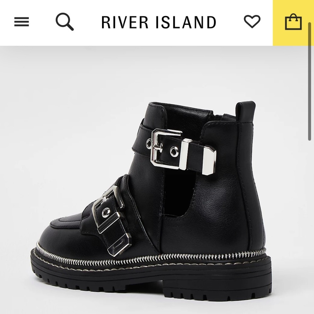 River Island Girls Black Faux Leather Buckle Boots US size 2 NWT